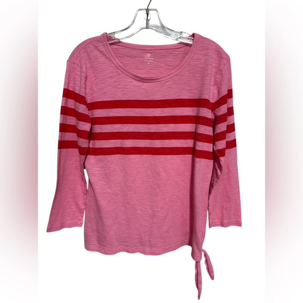 Talbots Pink & Red Side Tie Slub Top With 3/4 Sleeve Shirt In Women's Size S